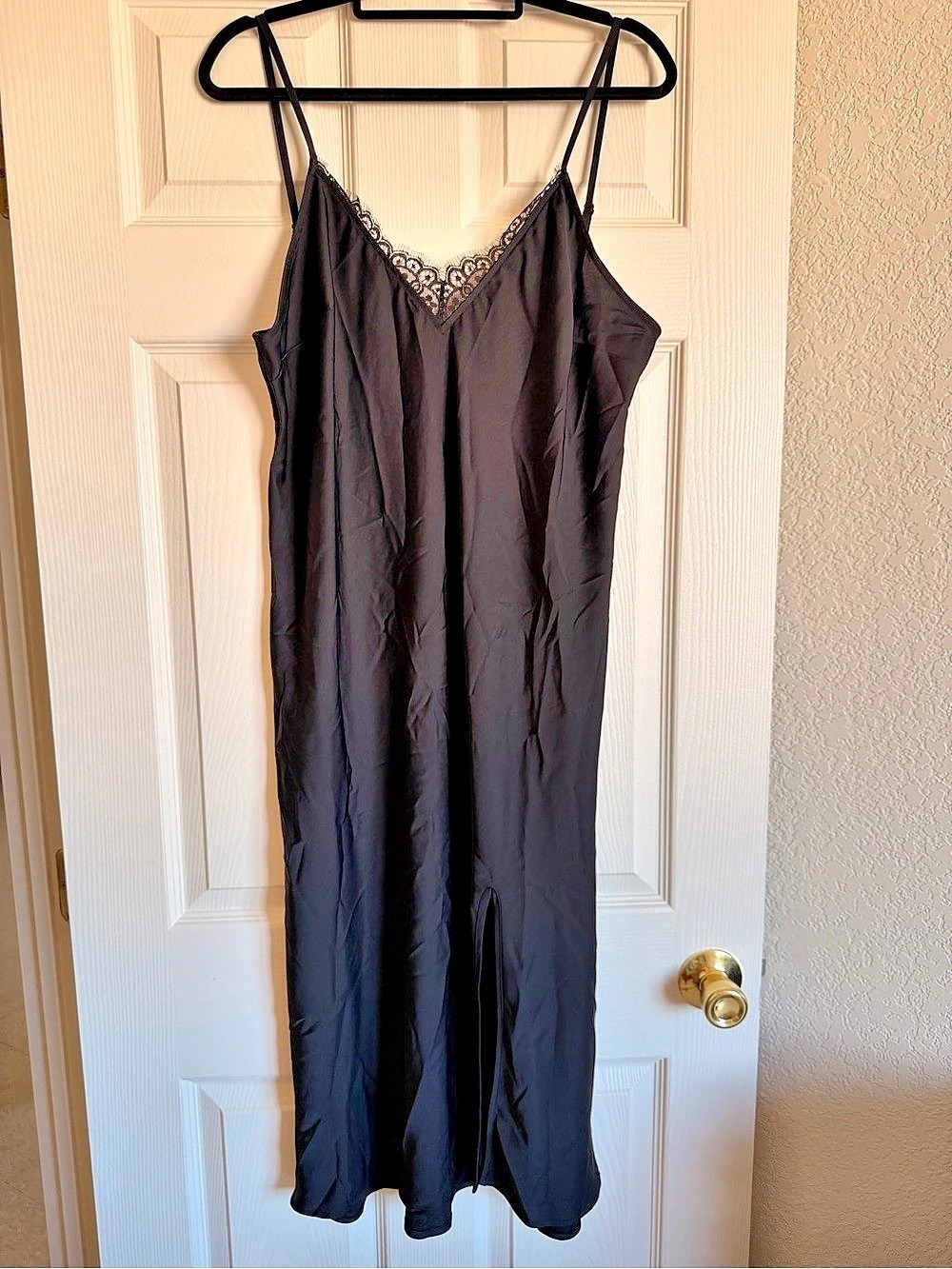 A New Day Lace Trim Midi Slip Dress Black Size Large New